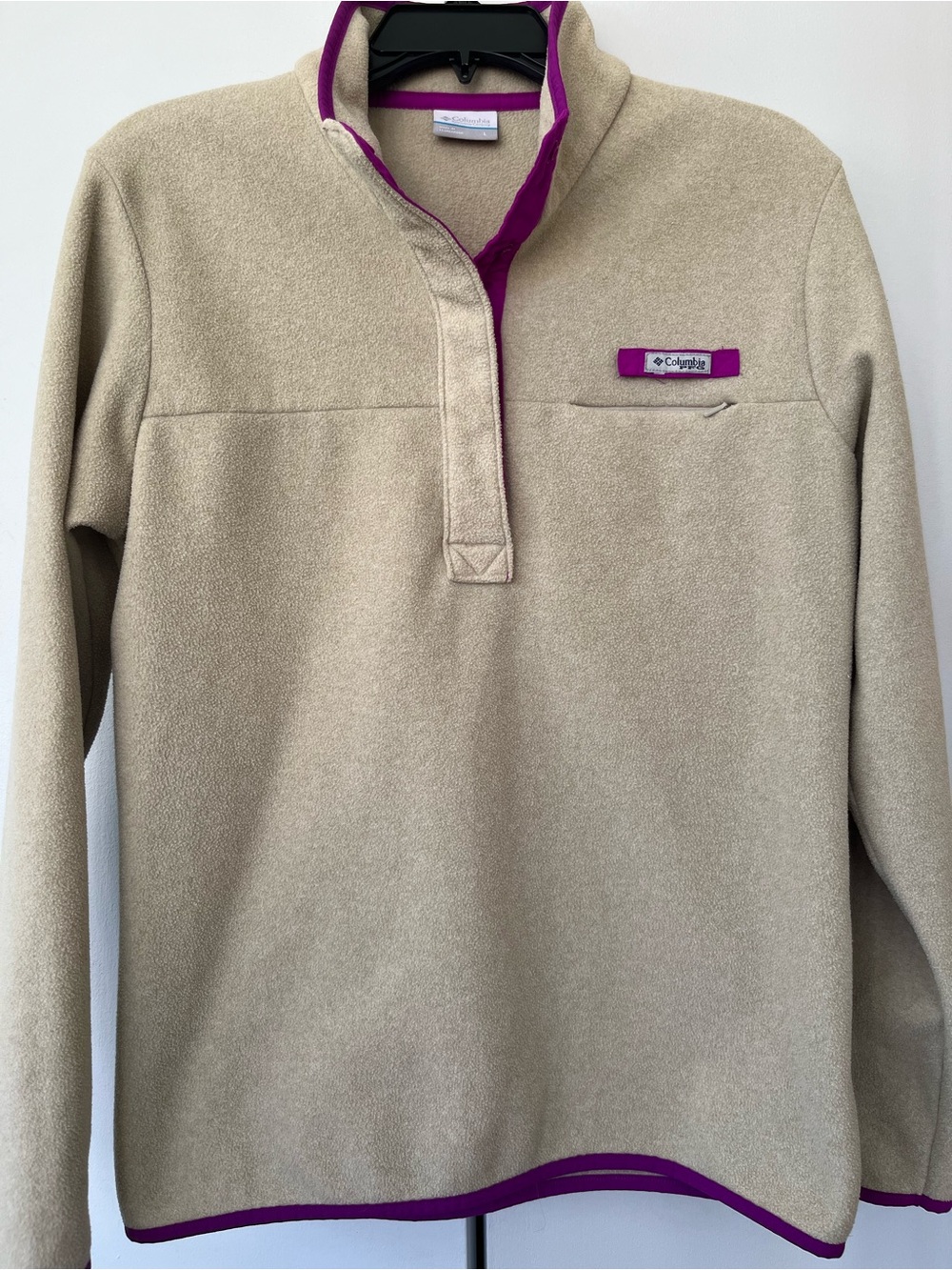 Columbia Beige Cozy Soft Fleece PFG Pullover with Purple Trim
